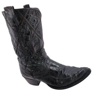 Vintage 1950s Full Alligator Tony Lama Men 8D Black Leather Cowboy Western Boots